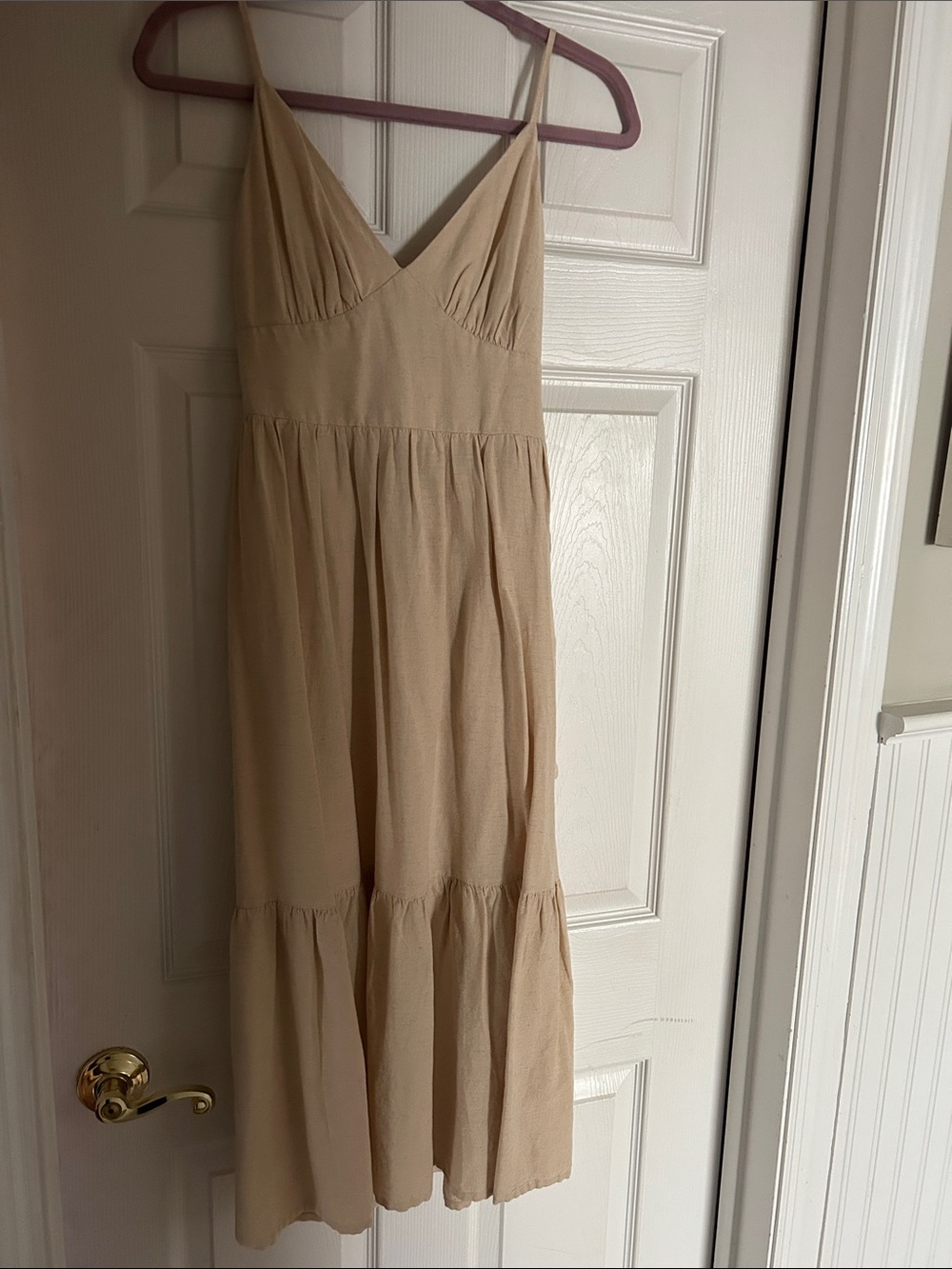 Japna Beige Maxi Dress with V-Neck and Thin Straps